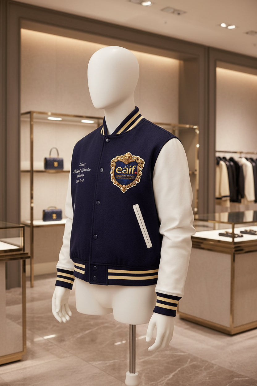 eáif 🔴 wool and leather varsity jacket ￼