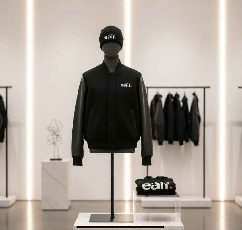 eáif 🔴 wool and leather varsity jacket ￼