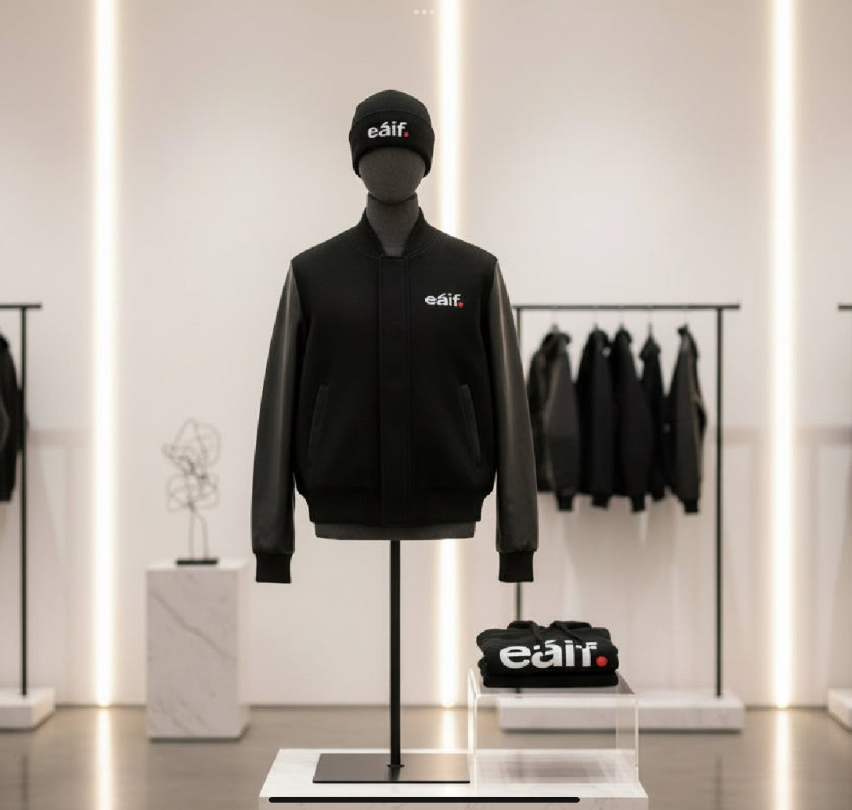 eáif 🔴 wool and leather varsity jacket ￼