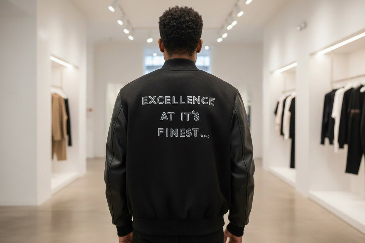 eáif 🔴 wool and leather varsity jacket ￼