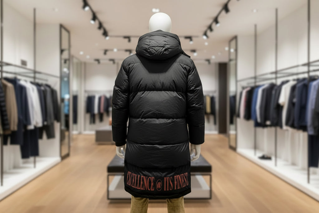 100% Goose Down extremely warm, full length 4 quarter windproof waterproof nylon fabric inside durable outside texture. Limited pieces only