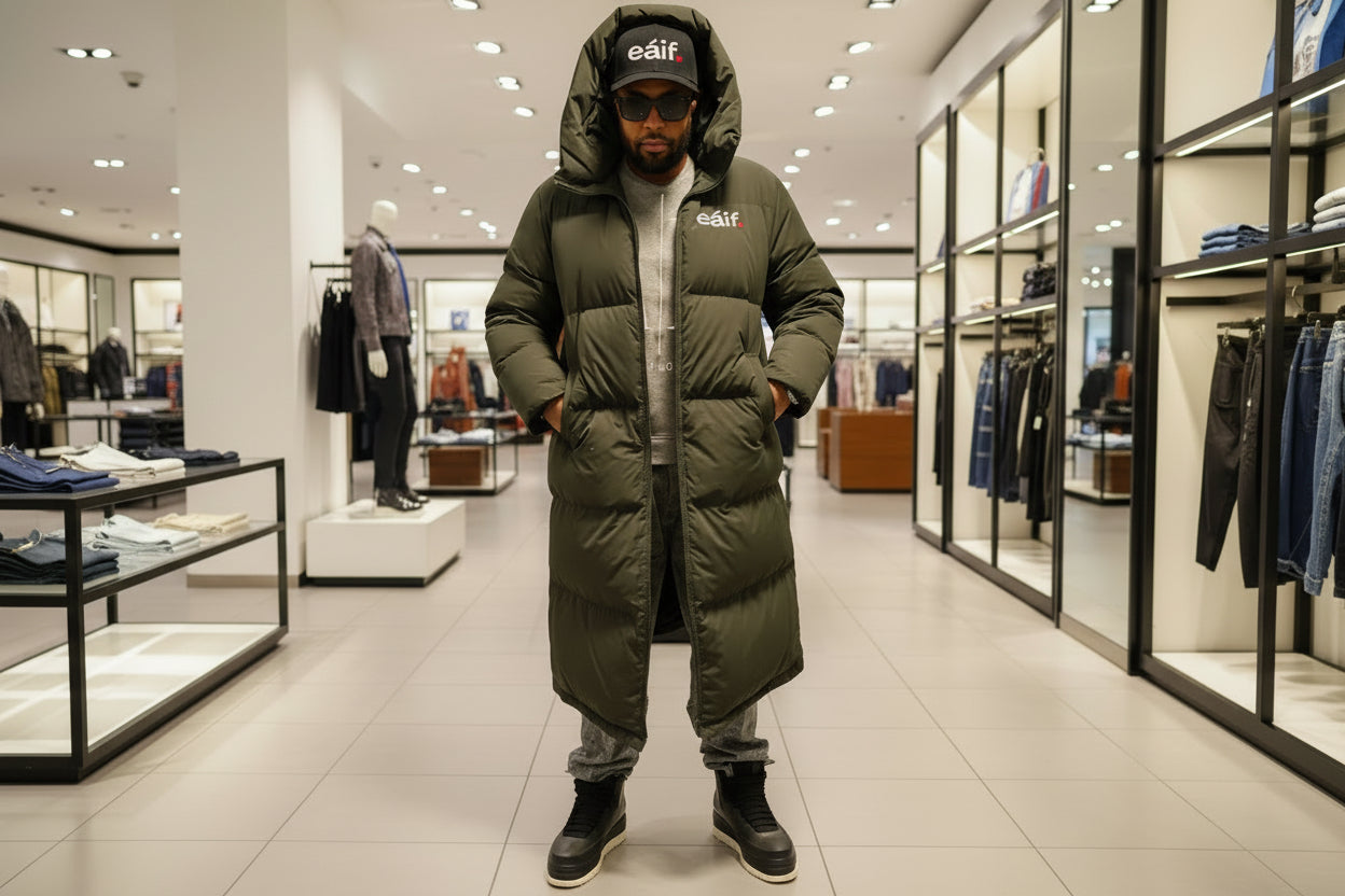 100% Goose Down extremely warm, full length 4 quarter windproof waterproof nylon fabric inside durable outside texture. Limited pieces only